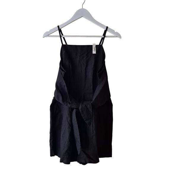 NWT Madewell Romper Linen Blend Tie Waist Sleeveless Square Neck Black Size 6 - Picture 4 of 16